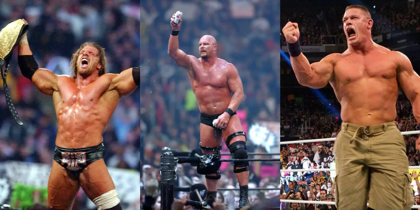 John Cena, Stone Cold and Triple H in WWE