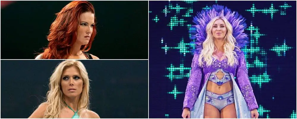 WWE FEMALE WRESTLERS WIYTH LONG HAIR, BLONDE AND BRUNETTE
